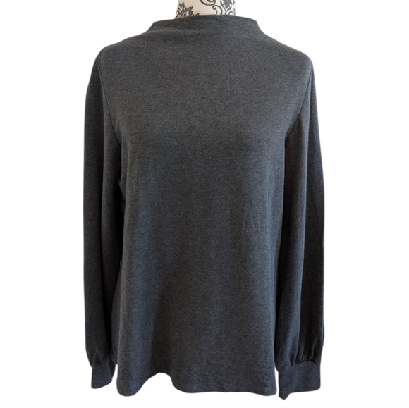 Encircled The Comfy Blouse Dark Grey Puff Sleeves Mock Neck Women's size Large - Picture 2 of 11